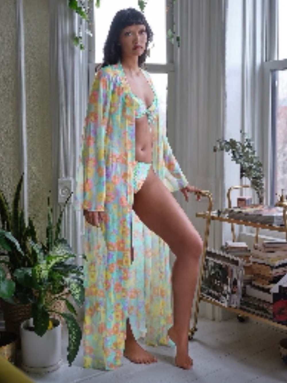Pastel Floral Maxi Duster or Beach Cover-Up